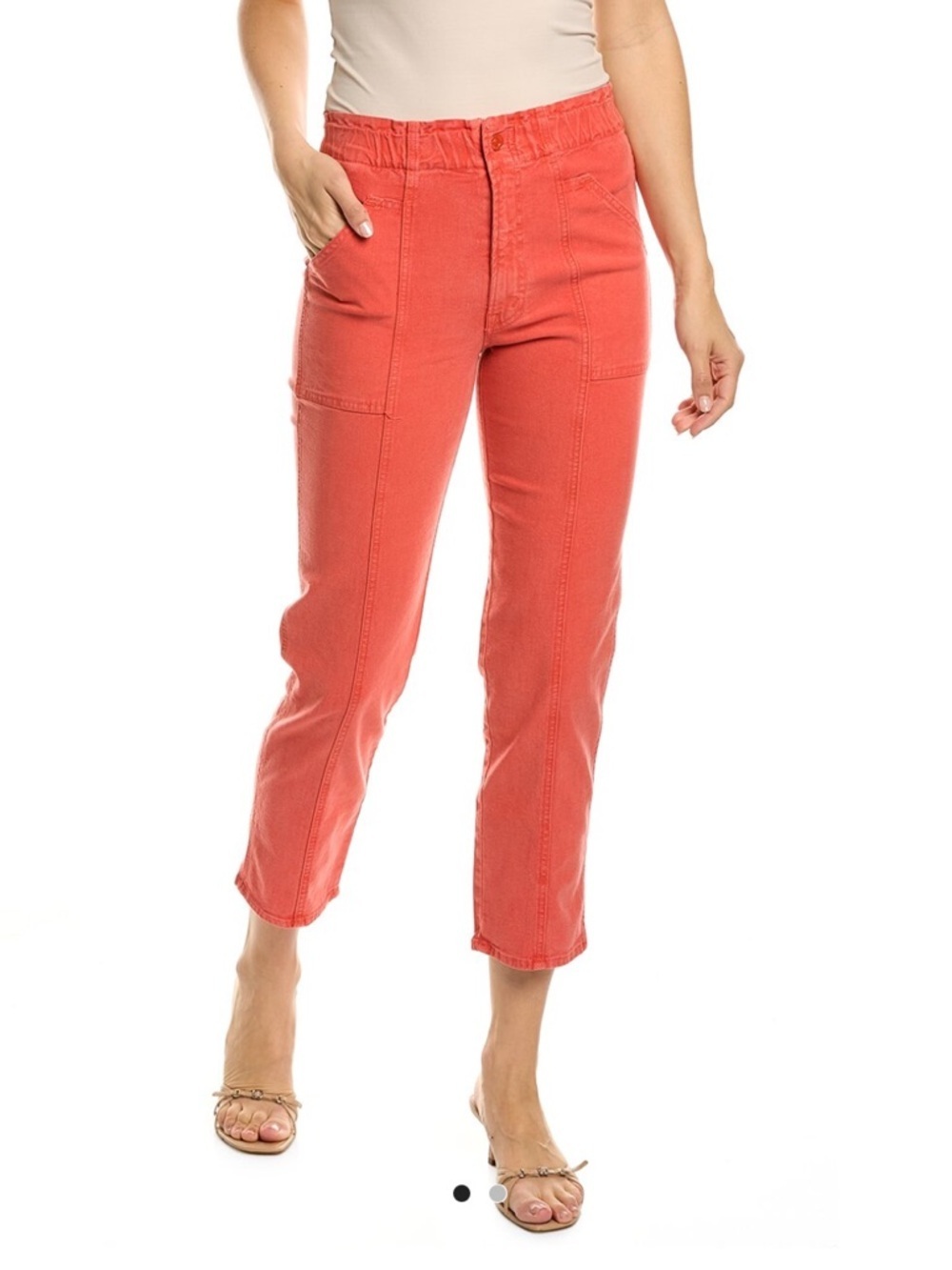 Mother The Springy Ankle Elastic Waist Jeans in a hot coral pink size 33